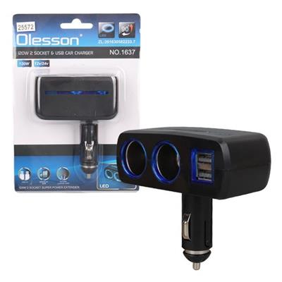 Olesson 1637 12-24V Çift USB Girişli 120W 2li Araç Çakmak Çoklayıcı