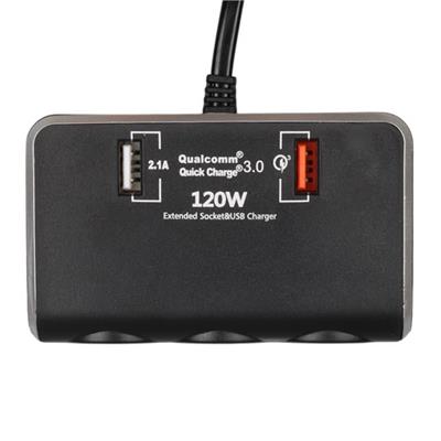 Olesson 1639 12-24V Çift USB Girişli Hızlı Şarj Destekli 120W 80cm Kablolu Dijital Voltaj Ekranlı 3lü Araç Çakmak Çoklayıcı