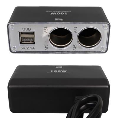 Olesson 1647 12-24V Çift USB Girişli 100W 70cm Kablolu 2li Araç Çakmak Çoklayıcı