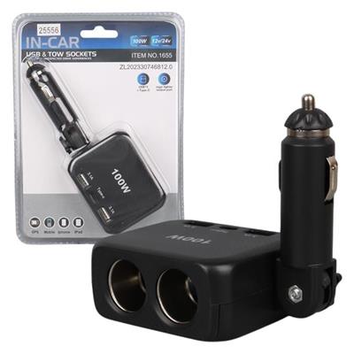 Olesson 1655 12-24V TYPE-C + Çift USB-A Girişli 100W 2li Araç Çakmak Çoklayıcı