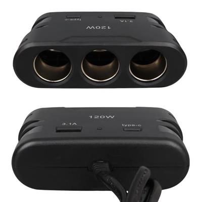 Olesson 2013 12-24V TYPE-C + USB Girişli 120W 80 CM Kablolu 3lü Araç Çakmak Çoklayıcı