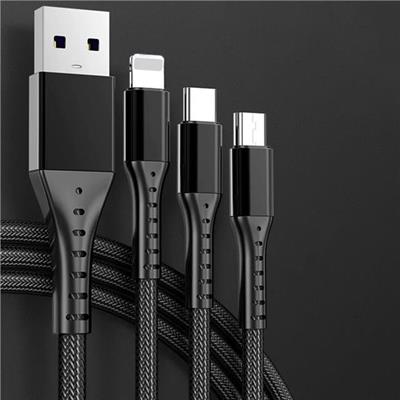 PowerMaster PM-26332 3 IN 1 Siyah 1.2 Metre Şarj Kablosu