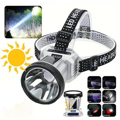 PowerMaster PM-26721 Solar Panelli Ledli Kafa Lambası Feneri 1600mAh 6 Modlu Sensörlü