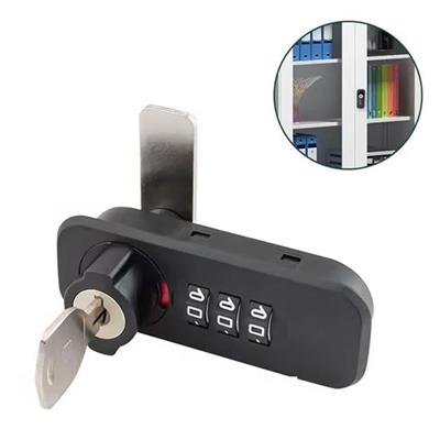 PowerMaster PM-26726 3 Haneli Şifreli Ve Anahtarlı Mekanik Siyah Çekmece Dolap Kilidi (Sağ)