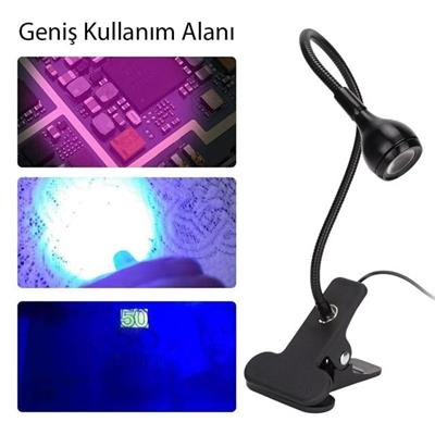 PowerMaster UV Mor Işık Sahte Para Kontrol - Yapışkan Kurutma Lambası Esnek Masa Lambası 3 Watt