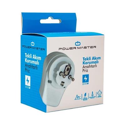 PowerMaster PM-16816 Anahtarlı Akım Korumalı Tekli Priz 10 Amper - 2510 Watt Tekli Beyaz