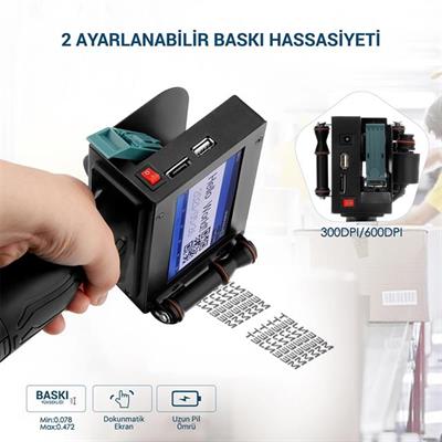 Powermaster PM-10878 4.3 Dokunmatik Ekranlı Şarjlı Endüstriyel El Tipi Portatif Mürekkep Yazıcı