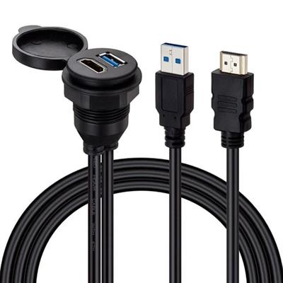 Powermaster PM-12428 USB 3.0 + HDMI 2 Metre Uzatma Kablolu Araç Kontrol Paneli (Gömme Montaj)