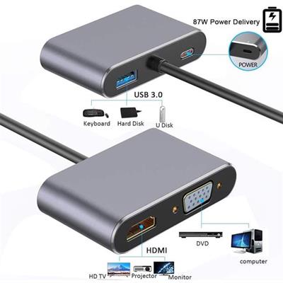 PowerMaster PM-4026 4In1 Çoklayıcı Çevirici Dock Station Adaptör USB TYPE-C to HDMI VGA USB-A TYPE-C PD