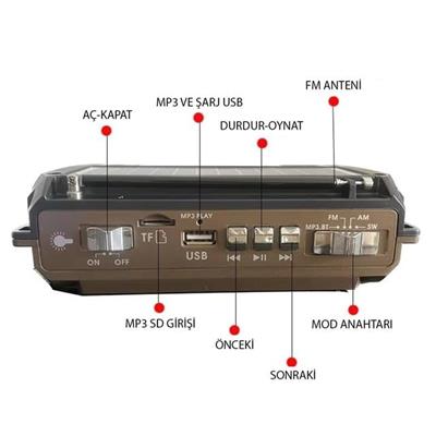 Puxing PX-777 Portatif Analog Radyo FM-USB-SD-AUX-Bluetooth Lityum Pilli Solar Güneş Panelli