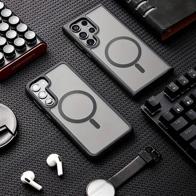 Samsung S24 – Kılıf Metal Tuşlu Sert PC Arka Yüzey Wireless Şarj Özellikli Flet Magsafe Kılıf