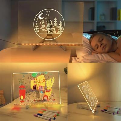 Sunup SN-27126 Dekoratif LED Aydınlatmalı Şeffaf Işıltılı Yazı - Çizim Panosu Tableti - 7 Renk Kalemli Set