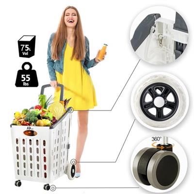 Sunup SN-27144 Katlanır 4 Tekerlekli Market Alışveriş Arabası 60KG Kapasiteli, 75 Litre Hacim