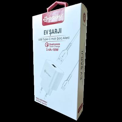 TYPE-C / 3.4A-18W Qualcomm Hızlı Şarj Aleti Arbaks ARB-014