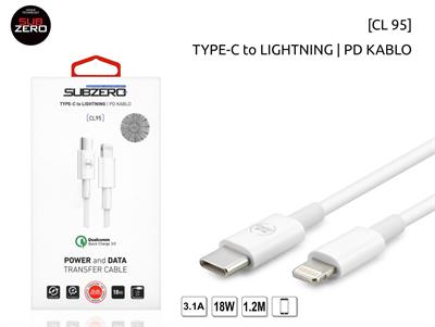 (TYPE-C To Lightning PD Kablu) 18W 3.1A 1.2 Metre Subzero CL95