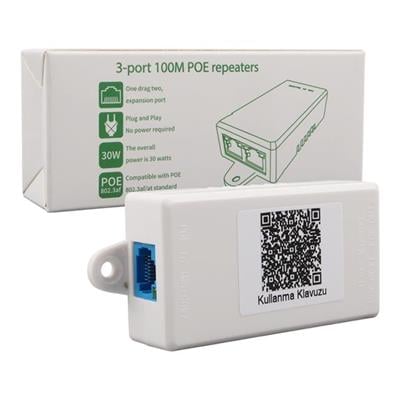 Uranium POE-RP12P Plastik Kasa 1 Port Poe Giriş Besleme + 2 Port Poe Çıkış 10/100 Poe Repeater