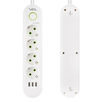 Vea VA-21560 4lü 3 USBli 1.5 Metre Akım Korumalı Priz Beyaz
