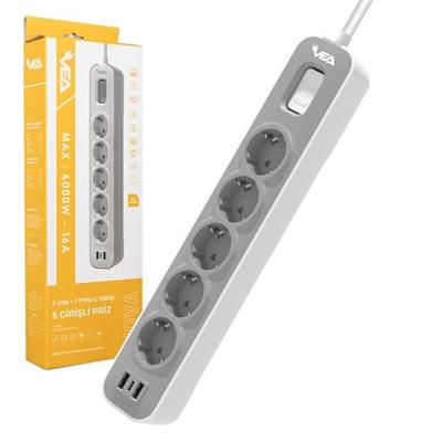 Vea VE-NOVA105U A Class 5li 2 Usbli Anahtarlı 1.5 Metre Akım Korumalı Priz