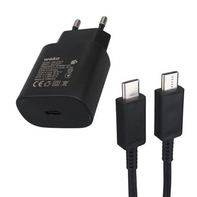 Weko WK-27877 Note10 Siyah 25 Watt Şarj Başlık Adaptörü + Type-C To Type-C Kablo