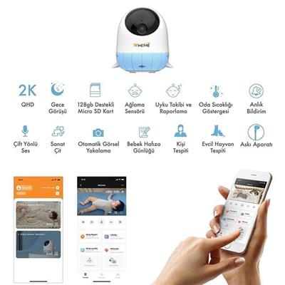 Whome Yapay Zeka Destekli 2k Ptz Gece Görüşlü Mavi Wifi Bebek Güvenlik Kamerası (128 Gb Tf Kart Dest