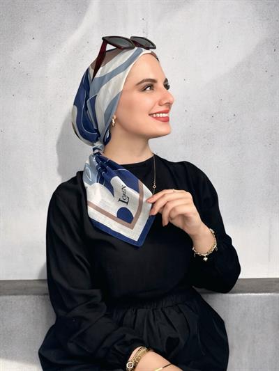 Digital Baskılı Pamuklu Eşarp Colorful Desen Mavi