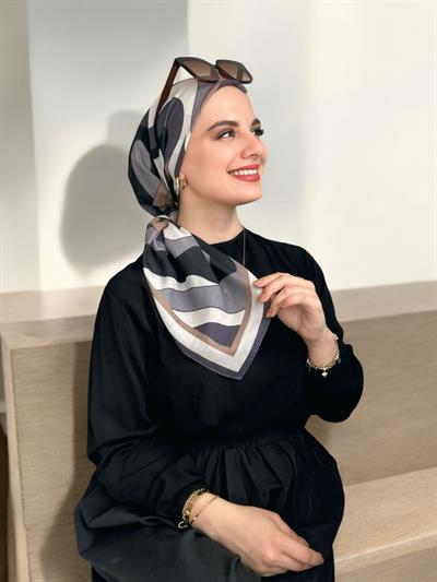 Digital Baskılı Pamuklu Eşarp Colorful Desen Kahve