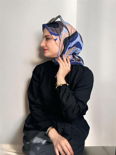Digital Baskılı Pamuklu Eşarp Colorful Desen Pudra-Kahve