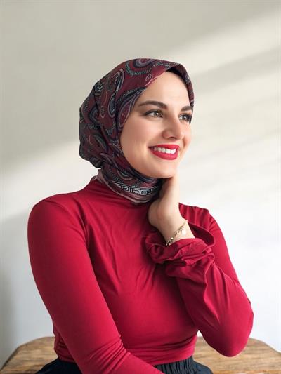 Digital Baskılı Pamuklu Eşarp Jessica Desen Kırmızı