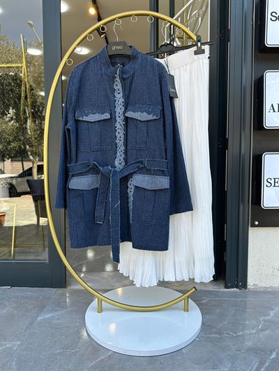 Ghisa Beli Kuşaklı Jean Ceket
