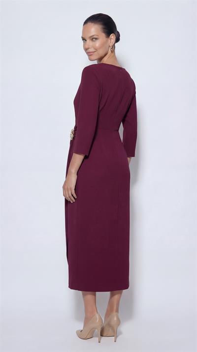Bordo-ML18039 Toka Detaylı Midi Boy Elbise