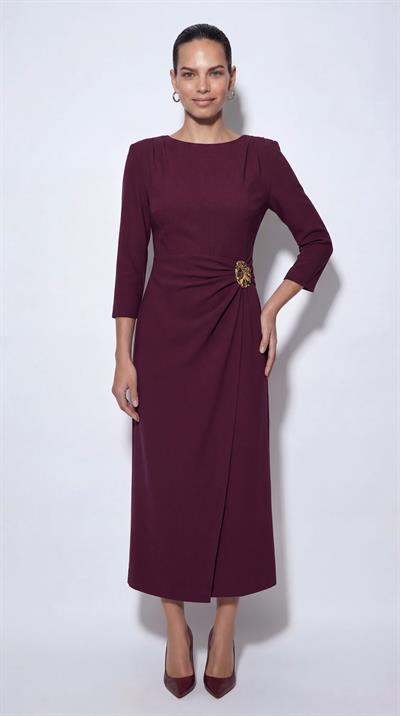 Bordo-ML18039 Toka Detaylı Midi Boy Elbise