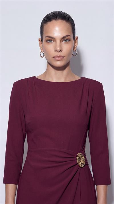 Bordo-ML18039 Toka Detaylı Midi Boy Elbise