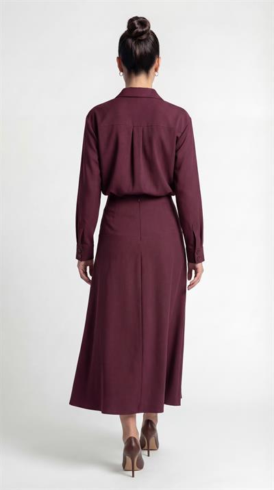 Bordo-ML38007 Düğme Detaylı Kloş Etek