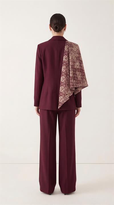 Bordo-ML58009 Şal Detaylı Kruvaze Ceket