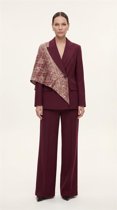 Bordo-ML58009 Şal Detaylı Kruvaze Ceket