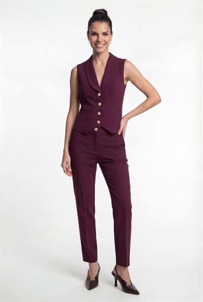 Bordo-ML98016 Leopar Astarlı Belden Oturan Yelek