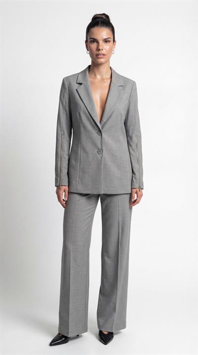 Gri-ML48023  Fermuar Detaylı Bol Kesim Pantolon