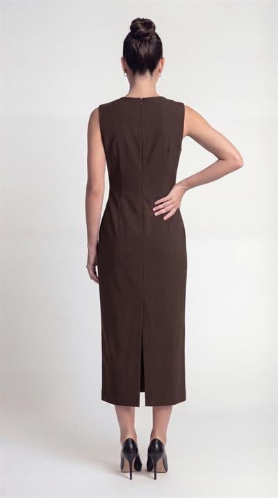 Kahve-ML18008 Toka Detaylı Kolsuz Elbise