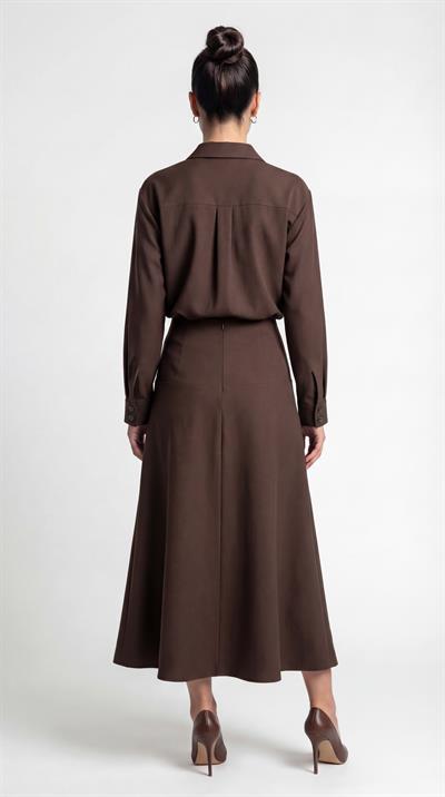 Kahve-ML38007 Düğme Detaylı Kloş Etek