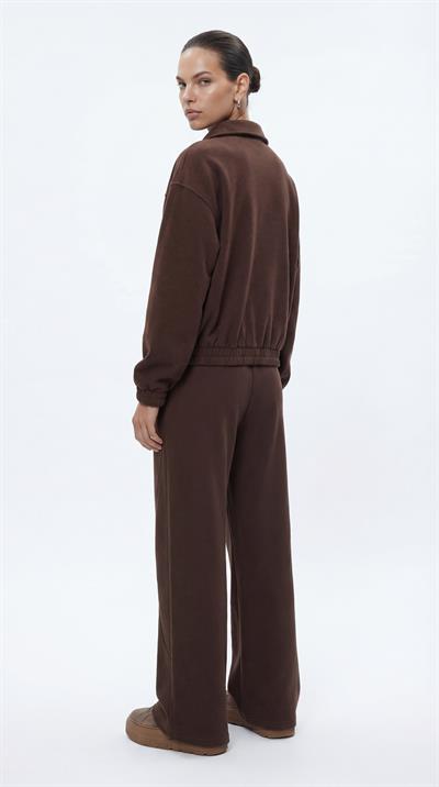 Kahve-ML58027 Fermuarlı Süet Örme Bomber
