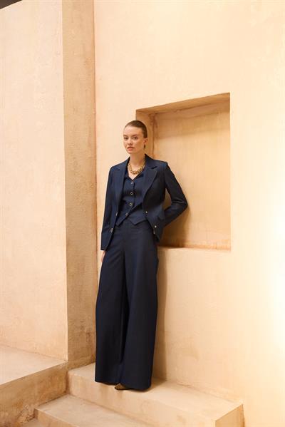 Lacivert-ML48005 Zincir Detaylı Bol Kesim Denim Pantolon