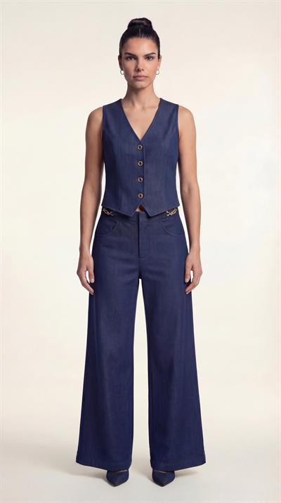 Lacivert-ML98002 Çıtçıt Detaylı Denim Yelek