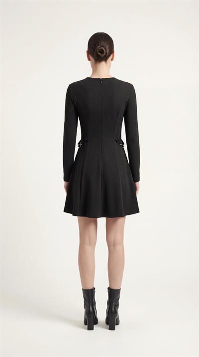 Siyah-ML18015 Beli Toka Detaylı Örme Elbise