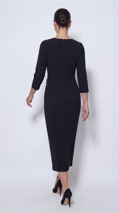 Siyah-ML18039 Toka Detaylı Midi Boy Elbise