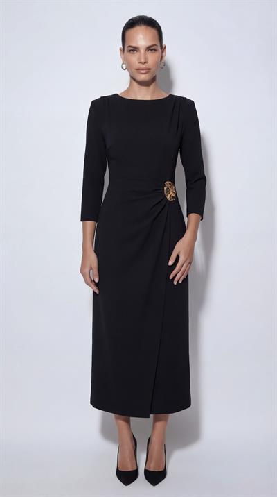 Siyah-ML18039 Toka Detaylı Midi Boy Elbise