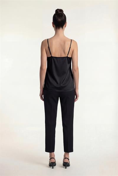 Siyah-ML28028 Saten İp Askılı Bluz