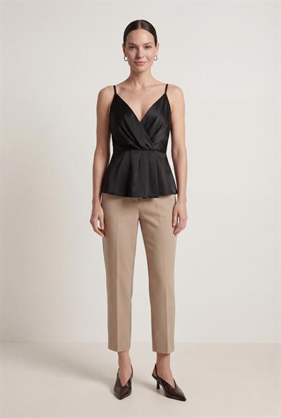Siyah-ML28034 Pile Detaylı Saten Bluz
