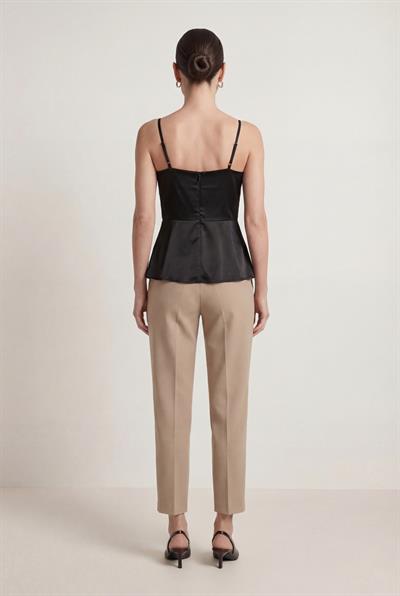 Siyah-ML28034 Pile Detaylı Saten Bluz