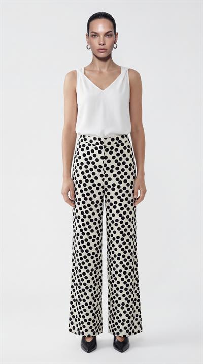 Siyah-ML48001 Beli Lastikli Bol Kesim Puantiye Pantolon