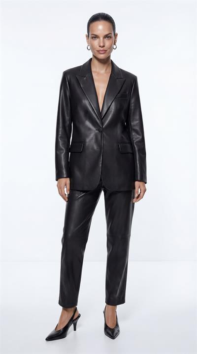 Siyah-ML58011 Suni Deri Blazer